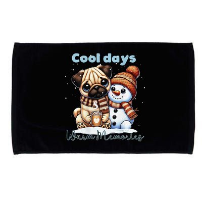 Cool Days Warm Memories Pug And Snowman Friend Share Cocoa Microfiber Hand Towel