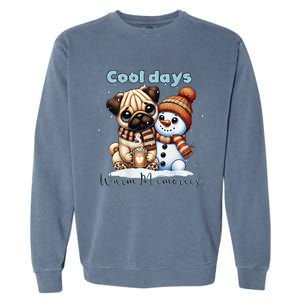 Cool Days Warm Memories Pug And Snowman Friend Share Cocoa Garment-Dyed Sweatshirt