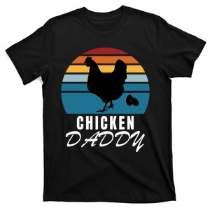 Chicken Daddy With Retro Sunset, Farmer Funny Chicken Lover T-Shirt