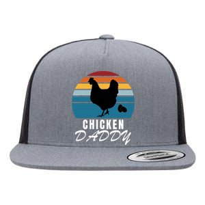 Chicken Daddy With Retro Sunset, Farmer Funny Chicken Lover Flat Bill Trucker Hat