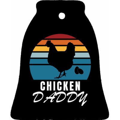 Chicken Daddy With Retro Sunset, Farmer Funny Chicken Lover Ceramic Bell Ornament