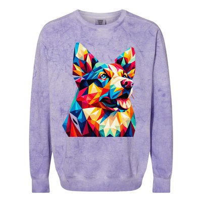 Colorful Dog With Vibrant Shades In Poligonal Art Style Colorblast Crewneck Sweatshirt