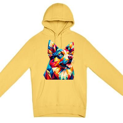 Colorful Dog With Vibrant Shades In Poligonal Art Style Premium Pullover Hoodie