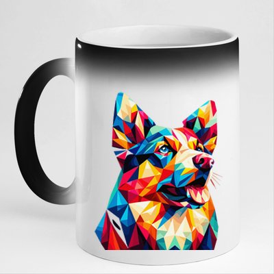 Colorful Dog With Vibrant Shades In Poligonal Art Style 11oz Black Color Changing Mug