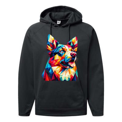 Colorful Dog With Vibrant Shades In Poligonal Art Style Performance Fleece Hoodie