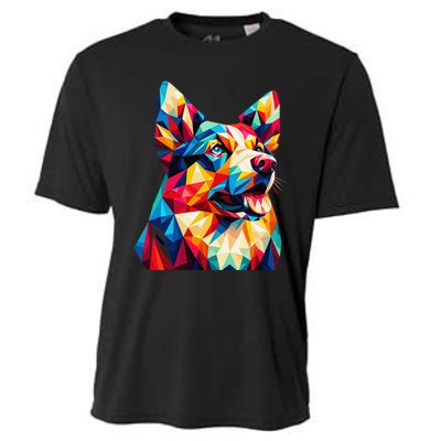 Colorful Dog With Vibrant Shades In Poligonal Art Style Cooling Performance Crew T-Shirt