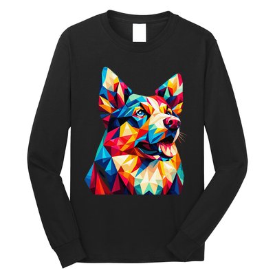 Colorful Dog With Vibrant Shades In Poligonal Art Style Long Sleeve Shirt