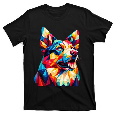 Colorful Dog With Vibrant Shades In Poligonal Art Style T-Shirt