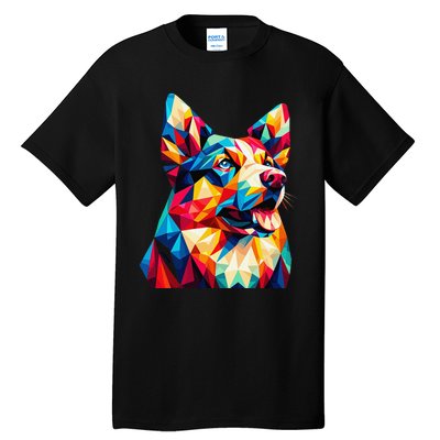 Colorful Dog With Vibrant Shades In Poligonal Art Style Tall T-Shirt