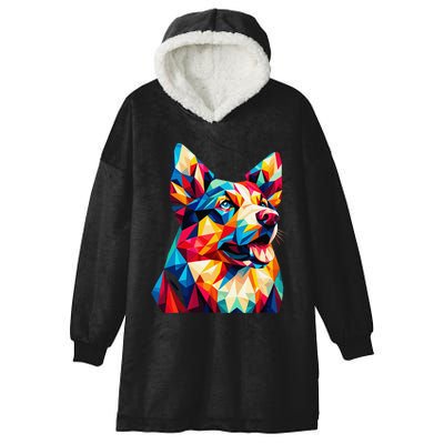 Colorful Dog With Vibrant Shades In Poligonal Art Style Hooded Wearable Blanket