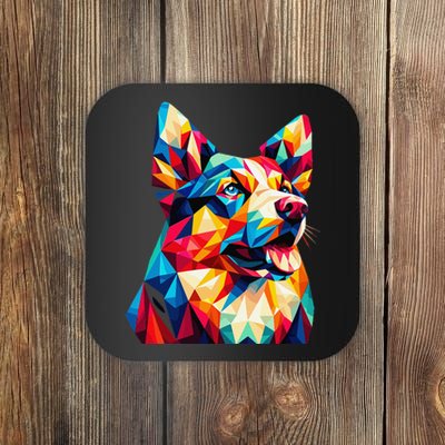 Colorful Dog With Vibrant Shades In Poligonal Art Style Coaster