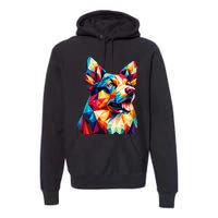 Colorful Dog With Vibrant Shades In Poligonal Art Style Premium Hoodie