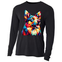 Colorful Dog With Vibrant Shades In Poligonal Art Style Cooling Performance Long Sleeve Crew