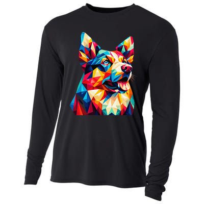 Colorful Dog With Vibrant Shades In Poligonal Art Style Cooling Performance Long Sleeve Crew