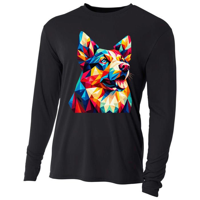 Colorful Dog With Vibrant Shades In Poligonal Art Style Cooling Performance Long Sleeve Crew