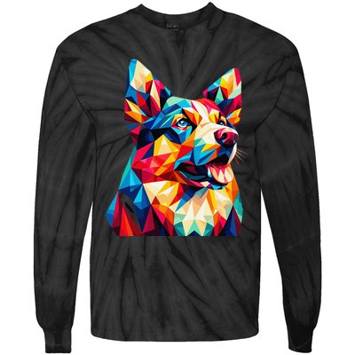 Colorful Dog With Vibrant Shades In Poligonal Art Style Tie-Dye Long Sleeve Shirt