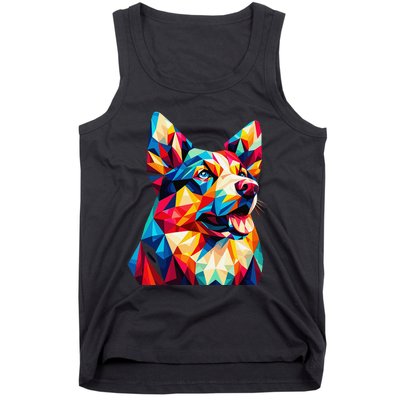 Colorful Dog With Vibrant Shades In Poligonal Art Style Tank Top