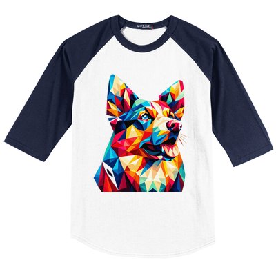 Colorful Dog With Vibrant Shades In Poligonal Art Style Baseball Sleeve Shirt