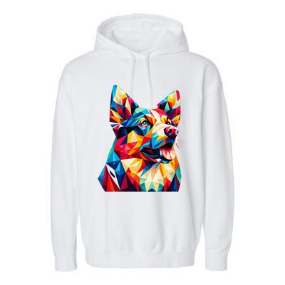 Colorful Dog With Vibrant Shades In Poligonal Art Style Garment-Dyed Fleece Hoodie