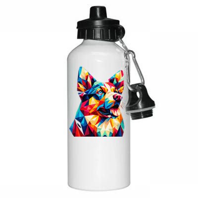 Colorful Dog With Vibrant Shades In Poligonal Art Style Aluminum Water Bottle