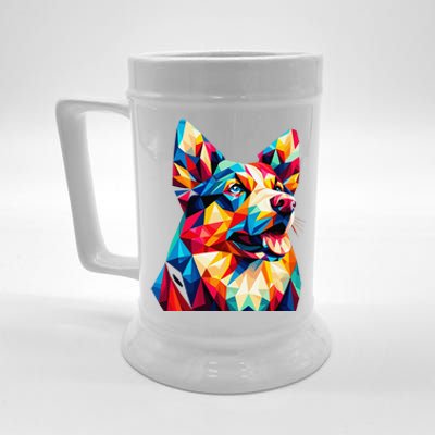 Colorful Dog With Vibrant Shades In Poligonal Art Style Beer Stein