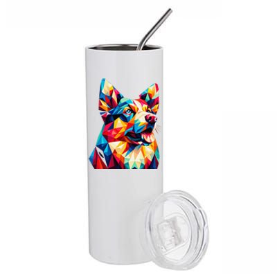 Colorful Dog With Vibrant Shades In Poligonal Art Style Stainless Steel Tumbler