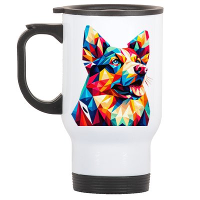 Colorful Dog With Vibrant Shades In Poligonal Art Style Stainless Steel Travel Mug