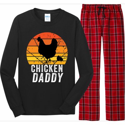 Chicken Daddy With Retro Sunset, Vintage Funny Chicken Lover Long Sleeve Pajama Set