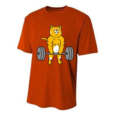 Cat Deadlift Weightlifting Cat Gift Performance Sprint T-Shirt