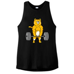 Cat Deadlift Weightlifting Cat Gift Ladies PosiCharge Tri-Blend Wicking Tank