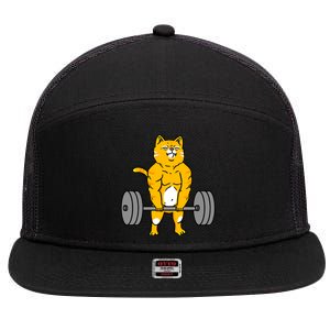 Cat Deadlift Weightlifting Cat Gift 7 Panel Mesh Trucker Snapback Hat