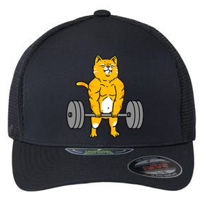 Cat Deadlift Weightlifting Cat Gift Flexfit Unipanel Trucker Cap