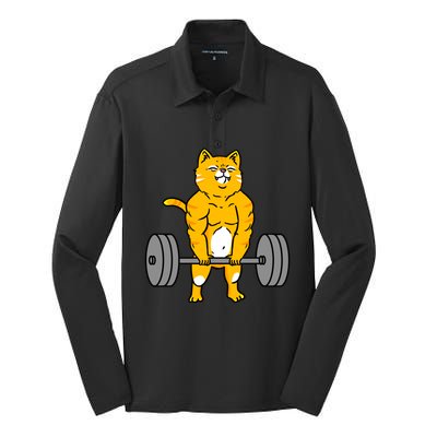 Cat Deadlift Weightlifting Cat Gift Silk Touch Performance Long Sleeve Polo