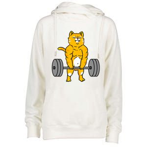 Cat Deadlift Weightlifting Cat Gift Womens Funnel Neck Pullover Hood