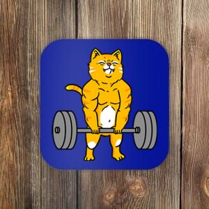 Cat Deadlift Weightlifting Cat Gift Coaster