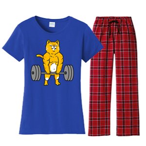 Cat Deadlift Weightlifting Cat Gift Women's Flannel Pajama Set