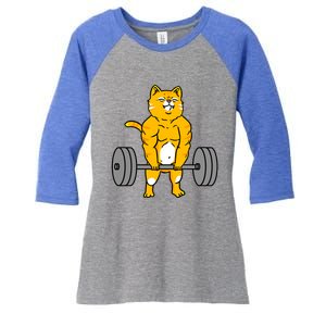 Cat Deadlift Weightlifting Cat Gift Women's Tri-Blend 3/4-Sleeve Raglan Shirt