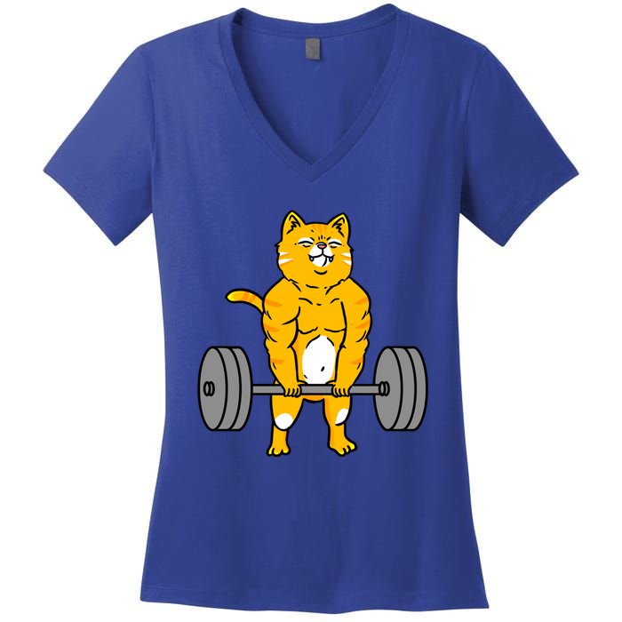 Cat Deadlift Weightlifting Cat Gift Women's V-Neck T-Shirt