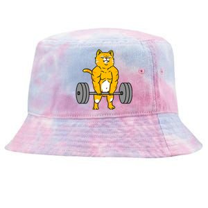 Cat Deadlift Weightlifting Cat Gift Tie-Dyed Bucket Hat