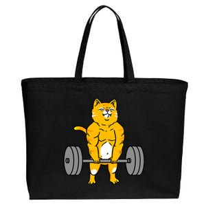 Cat Deadlift Weightlifting Cat Gift Cotton Canvas Jumbo Tote