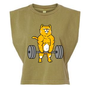 Cat Deadlift Weightlifting Cat Gift Garment-Dyed Women's Muscle Tee