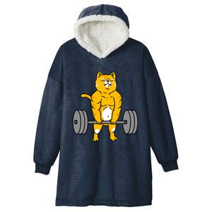 Cat Deadlift Weightlifting Cat Gift Hooded Wearable Blanket