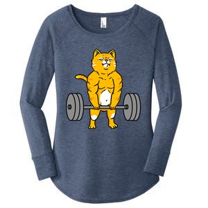 Cat Deadlift Weightlifting Cat Gift Women's Perfect Tri Tunic Long Sleeve Shirt