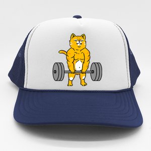 Cat Deadlift Weightlifting Cat Gift Trucker Hat