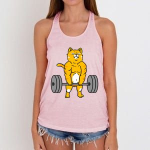 Cat Deadlift Weightlifting Cat Gift Women's Knotted Racerback Tank