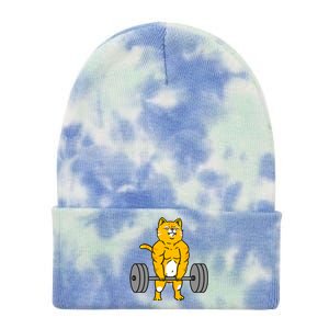 Cat Deadlift Weightlifting Cat Gift Tie Dye 12in Knit Beanie