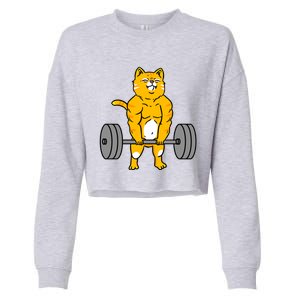 Cat Deadlift Weightlifting Cat Gift Cropped Pullover Crew