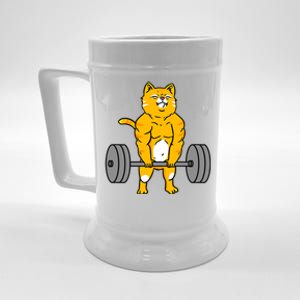 Cat Deadlift Weightlifting Cat Gift Beer Stein