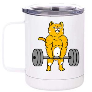 Cat Deadlift Weightlifting Cat Gift 12 oz Stainless Steel Tumbler Cup