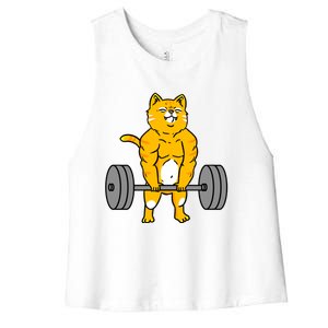 Cat Deadlift Weightlifting Cat Gift Women's Racerback Cropped Tank